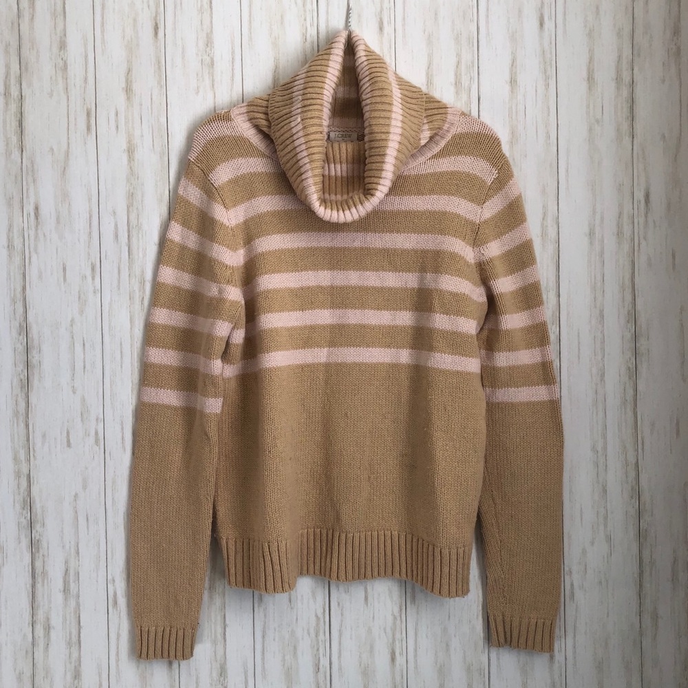j. crew Cozy Beige Pink Striped Turtleneck Sweater